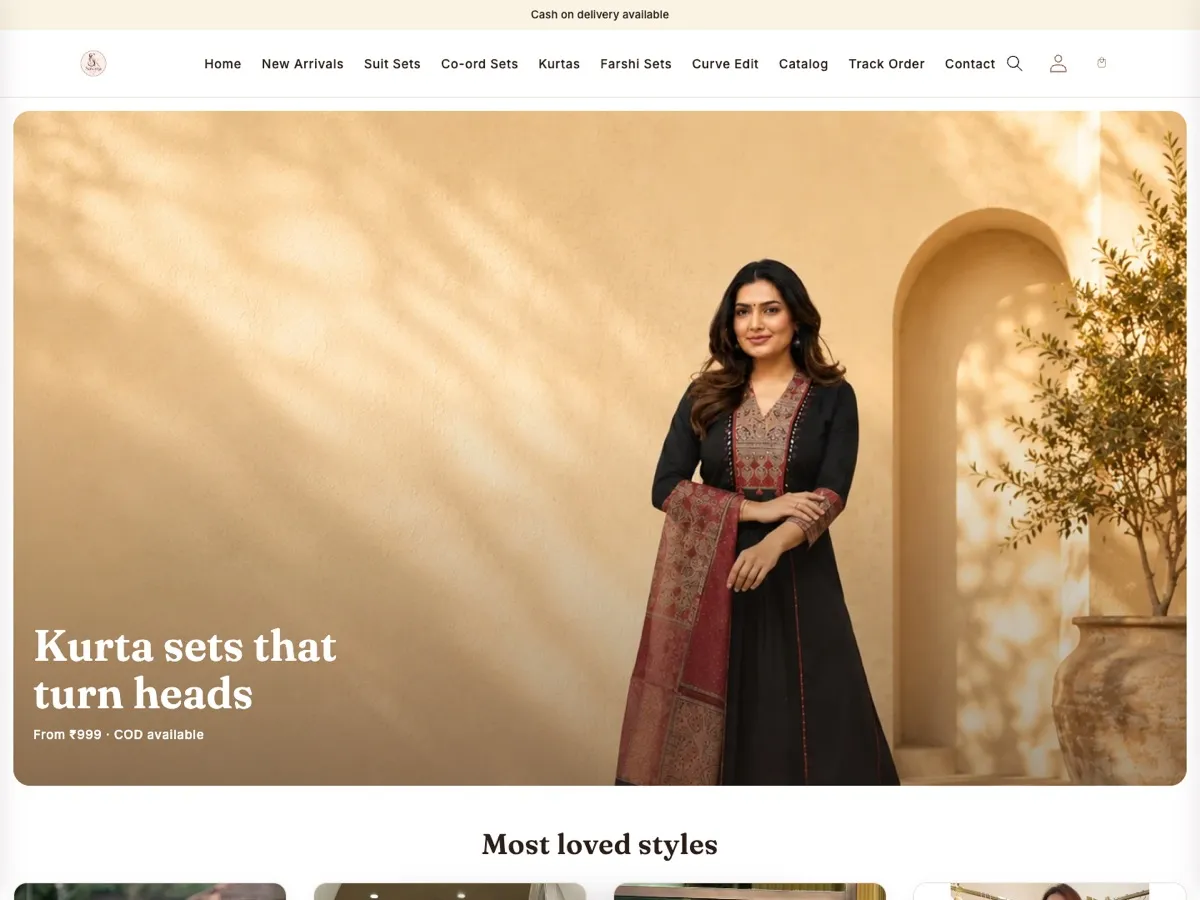 Savana Kurti storefront — the live Shopify store we build and run